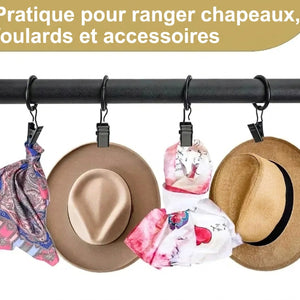 Anneaux à rideau à clips noirs utilisés pour ranger chapeaux et foulards