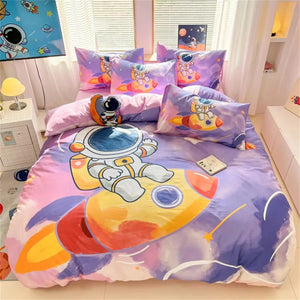 Photo du motif astronaute rose et violet de la parure de lit enfant