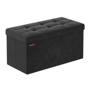 Banc coffre de rangement pliable en velours noir vue studio