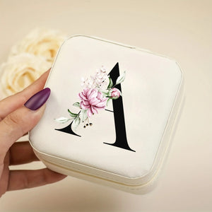 Boîte à bijoux voyage cuir PU blanc initiale A florale