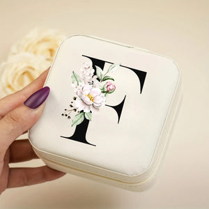 Boîte à bijoux voyage cuir PU blanc initiale F florale