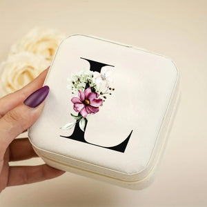 Boîte à bijoux voyage cuir PU blanc initiale L florale