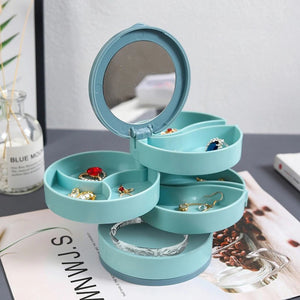 Boîte à bijoux rotative 4 niveaux avec miroir - photo produit 1