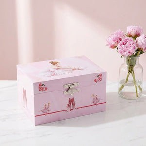Boîte à musique ballet taille 12,7 cm sur surface marbre avec pivoines roses