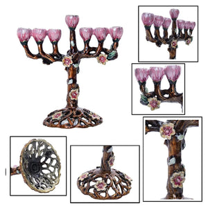 Vues multiples bougeoir arbre fleuri zinc détails base fleurs coupes et tronc
