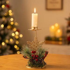 Bougeoir de Noël en métal doré modèle flocon de neige