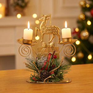 Bougeoir de Noël en métal doré modèle renne et cadeau