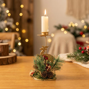 Bougeoir de Noël en métal doré modèle renne