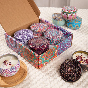 Bougie parfumée boîte mandala étain collection 8 designs