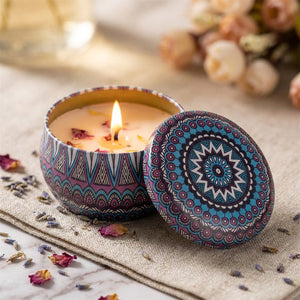 Bougie parfumée mandala beige boîte étain naturelle