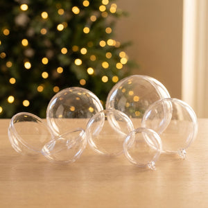 Boules de Noël transparentes plastique tailles variées ouvertes et fermées