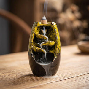 Brûleur d'encens cascade en céramique Jaune