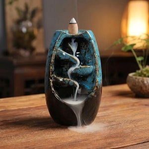Brûleur d'encens cascade en céramique Turquoise