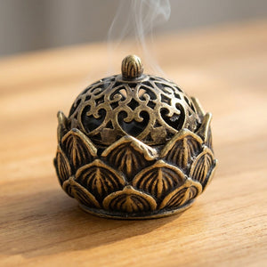 Brûleur d'encens bouddhiste modèle Lotus laiton bronze antique