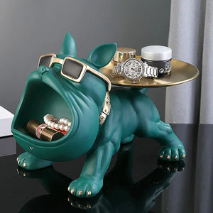 Bulldog résine vert plateau doré vue 3/4 référence