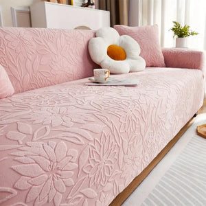 Housse de canapé jacquard camélia rose