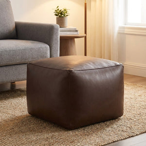 Pouf ottoman carré en simili cuir marron café