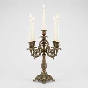 Chandelier bougeoir baroque bronze 5 bras en métal avec bougies
