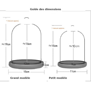 Guide des dimensions cloche verre 11cm et 16cm