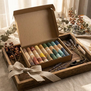 Coffret encens santal cadeau bien-être présentation kraft fleurs botaniques