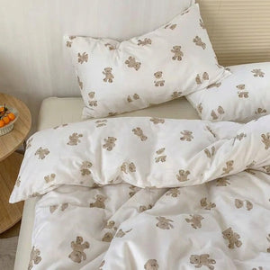 Housse de couette blanche motif ourson simple semé