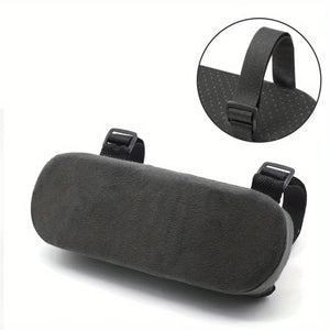 Coussin d'accoudoir noir vu de dessus avec ses deux sangles réglables à boucle