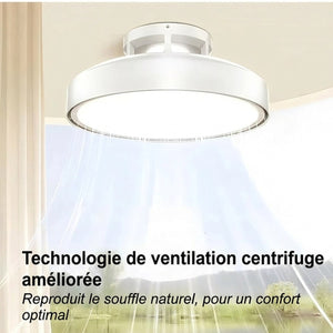 Schéma technologie centrifuge du plafonnier LED blanc sans pale circulation air ventilation