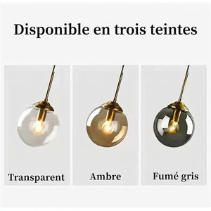 Suspension globe disponible en trois teintes transparent ambre fume gris