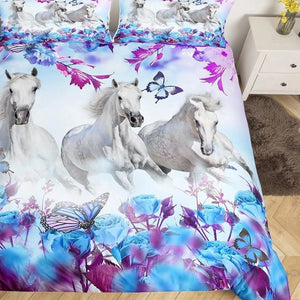 Parure de lit cheval motif Chevaux et papillons