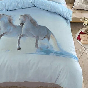 Parure de lit cheval motif Duo bleu ciel