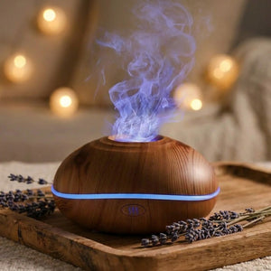 Diffuseur d'arôme ultrasonique effet flamme couleur chocolat grain de bois