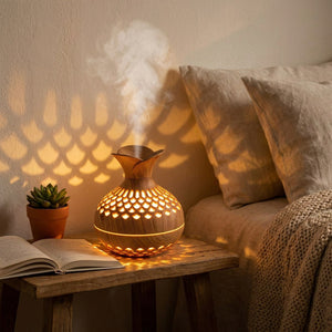 Diffuseur vase bois ajouré LED ambiance chambre - diffuseur d'arôme ultrasonique
