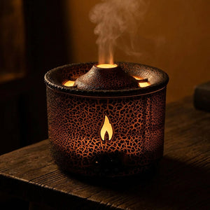 Diffuseur volcanique ultrasonique 360 ml coloris Noir, ambiance sombre bois et lumière ambre