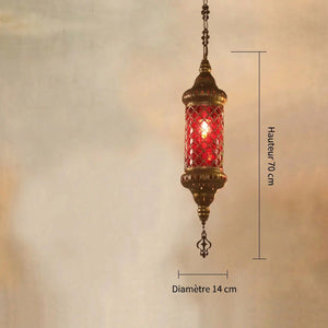 Dimensions lustre marocain : hauteur 70 cm, diamètre 14 cm