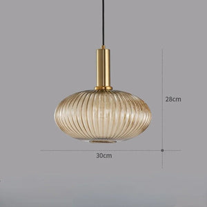 Dimensions de la suspension en verre doré modèle Soucoupe 30 cm de diamètre et 28 cm de hauteur