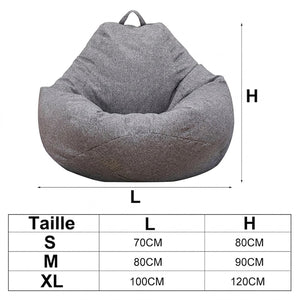 Guide des tailles du pouf tatami en S M et XL avec dimensions en cm