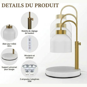Détails et dimensions de la lampe chauffe-bougie grand format