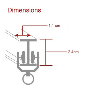 Schema des dimensions du profil du rail de rideau en centimetres