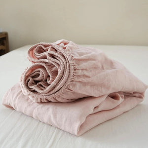 Drap-housse en lin lavé coloris Rose