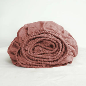 Drap-housse en lin lavé coloris Terracotta