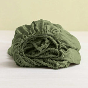 Drap-housse en lin lavé coloris Vert olive