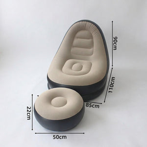 Dimensions du fauteuil gonflable et du pouf en centimètres