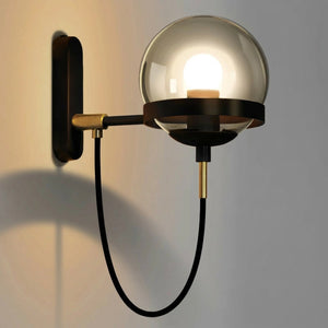 Applique murale modèle Fumé Noir, boule de verre fumée et structure noire