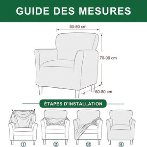 Guide des mesures et étapes d'installation de la housse de fauteuil club en cm