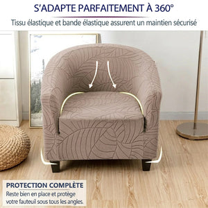 Housse fauteuil club taupe qui s'adapte parfaitement grâce à sa bande élastique
