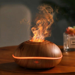 Diffuseur d'arôme ultrasonique chocolat bois avec effet flamme orange