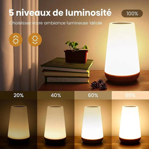 Cinq niveaux de luminosité en blanc chaud de la lampe de chevet