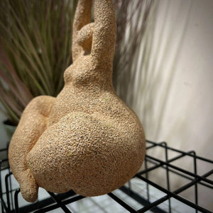 Gros plan sur la texture granitée effet grès de la statue terracotta