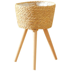 Panier cache-pot bois tressé sur pieds vue produit fond blanc