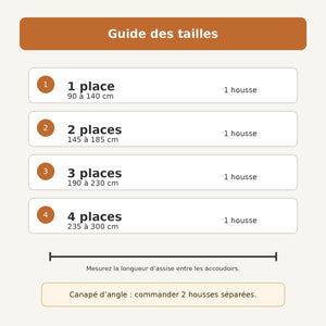 Guide des tailles pour housse de canapé motif feuilles